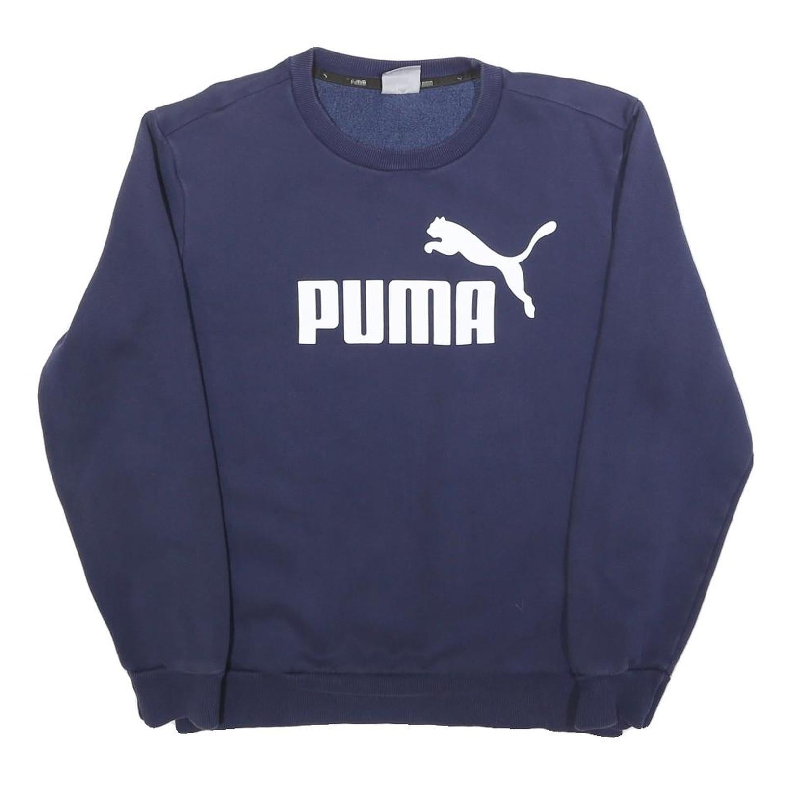 PUMA Mens Blue Crew Neck Sweatshirt S Cotton Blend Pullover Sport Casual