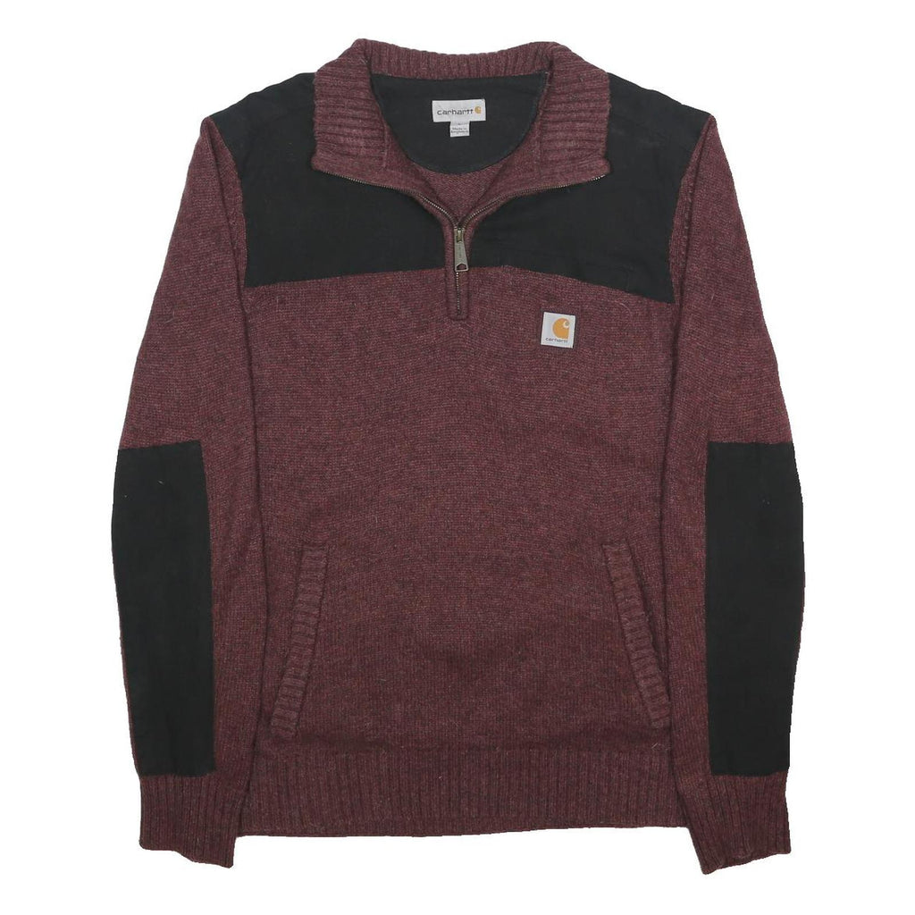 CARHARTT Mens Maroon & Black Patterned Jumper Half Zip Collar Wool Blend L