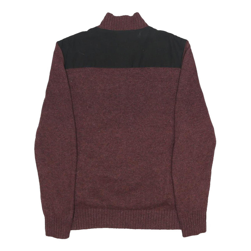 CARHARTT Mens Maroon & Black Patterned Jumper Half Zip Collar Wool Blend L