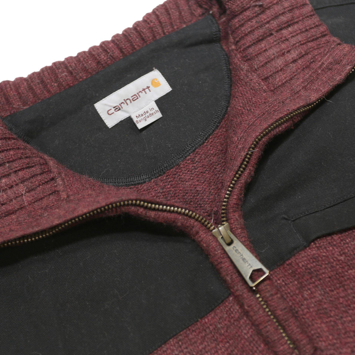 CARHARTT Mens Maroon & Black Patterned Jumper Half Zip Collar Wool Blend L