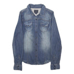 GUESS Womens Blue Denim Shirt S Button Front Casual Lightweight