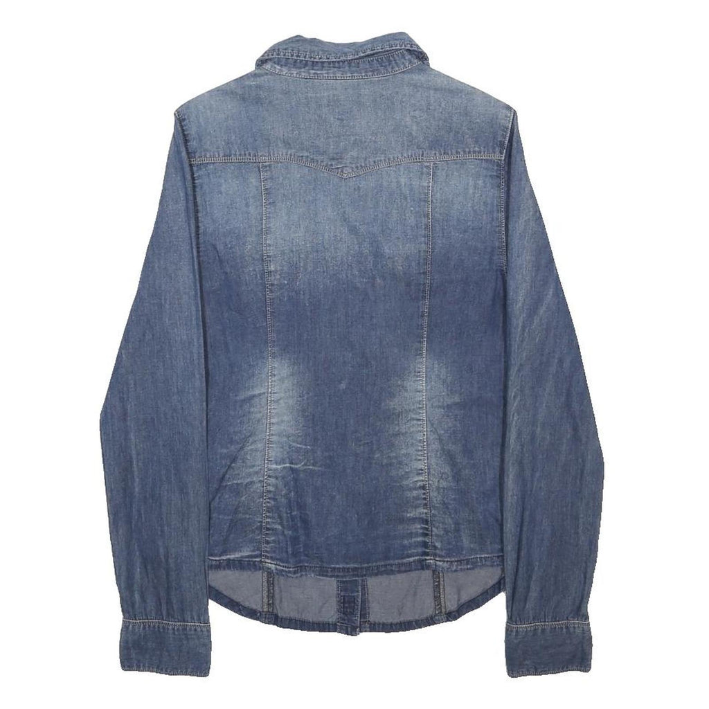 GUESS Womens Blue Denim Shirt S Button Front Casual Lightweight
