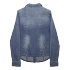 GUESS Womens Blue Denim Shirt S Button Front Casual Lightweight