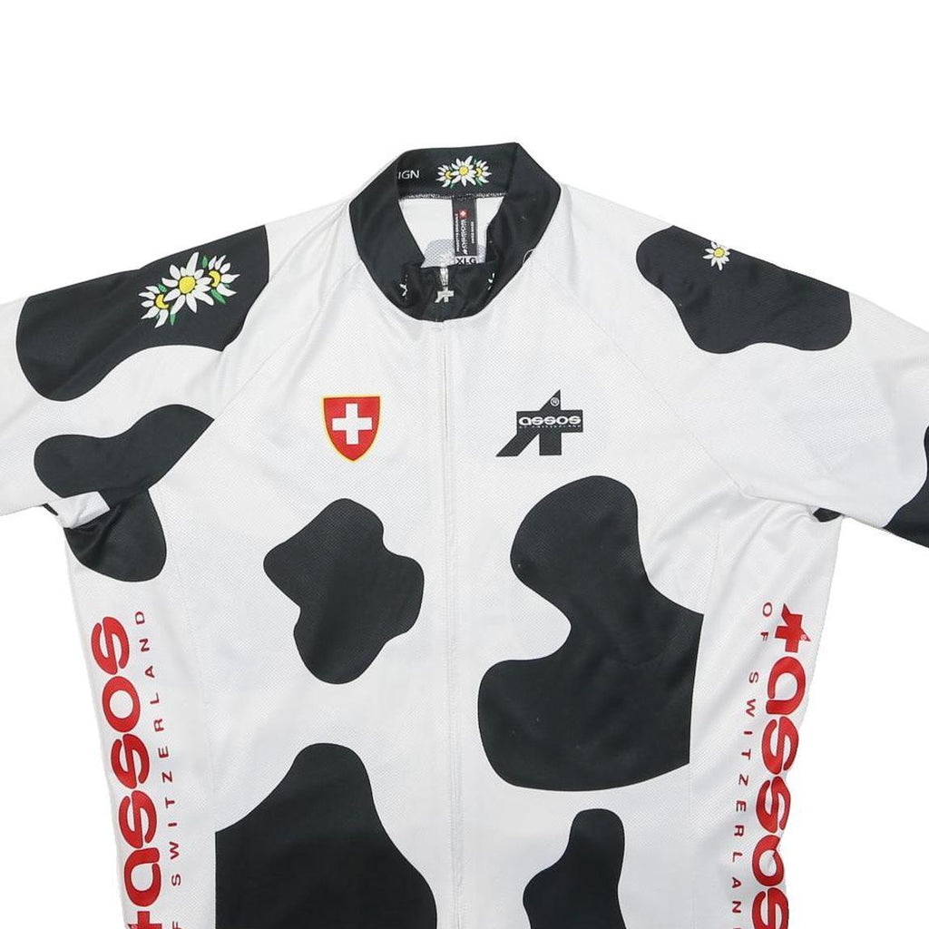 ASSOS Mens White & Black Cycling Jersey XL Short Sleeve Crew Neck Swiss Graphic