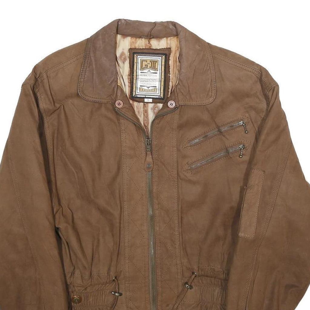 GLOBAL IDENTITY Mens Brown Leather Jacket S Nubuck Zip Casual Outerwear