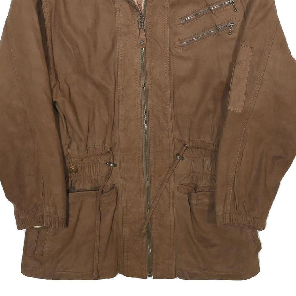 GLOBAL IDENTITY Mens Brown Leather Jacket S Nubuck Zip Casual Outerwear