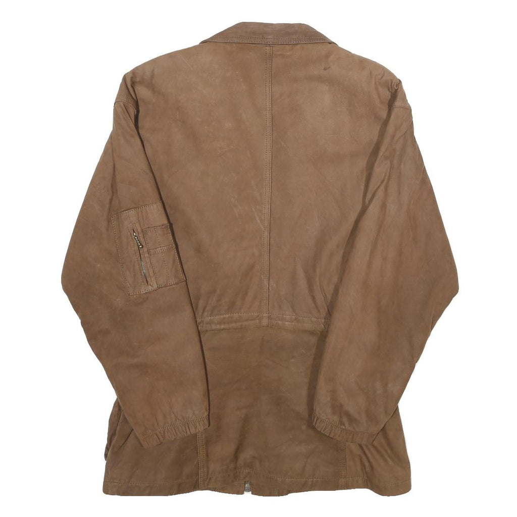 GLOBAL IDENTITY Mens Brown Leather Jacket S Nubuck Zip Casual Outerwear