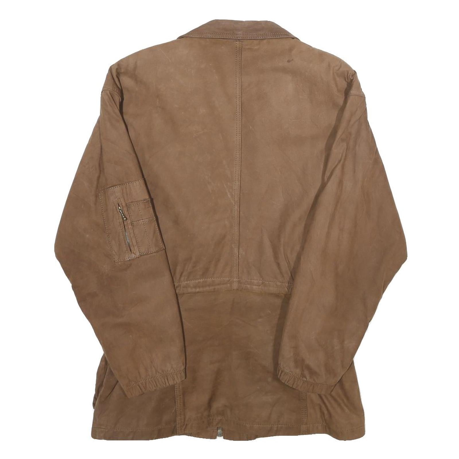 GLOBAL IDENTITY Mens Brown Leather Jacket S Nubuck Zip Casual Outerwear