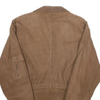 GLOBAL IDENTITY Mens Brown Leather Jacket S Nubuck Zip Casual Outerwear