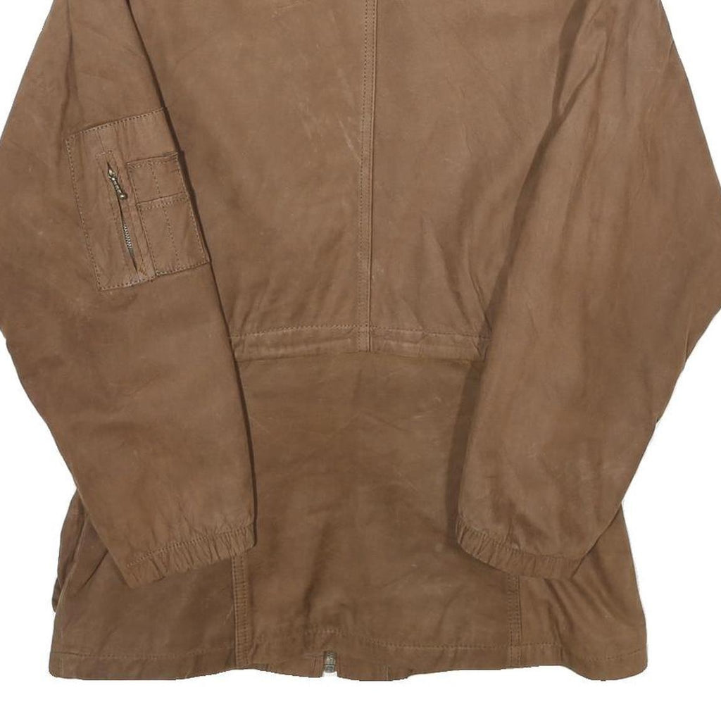 GLOBAL IDENTITY Mens Brown Leather Jacket S Nubuck Zip Casual Outerwear