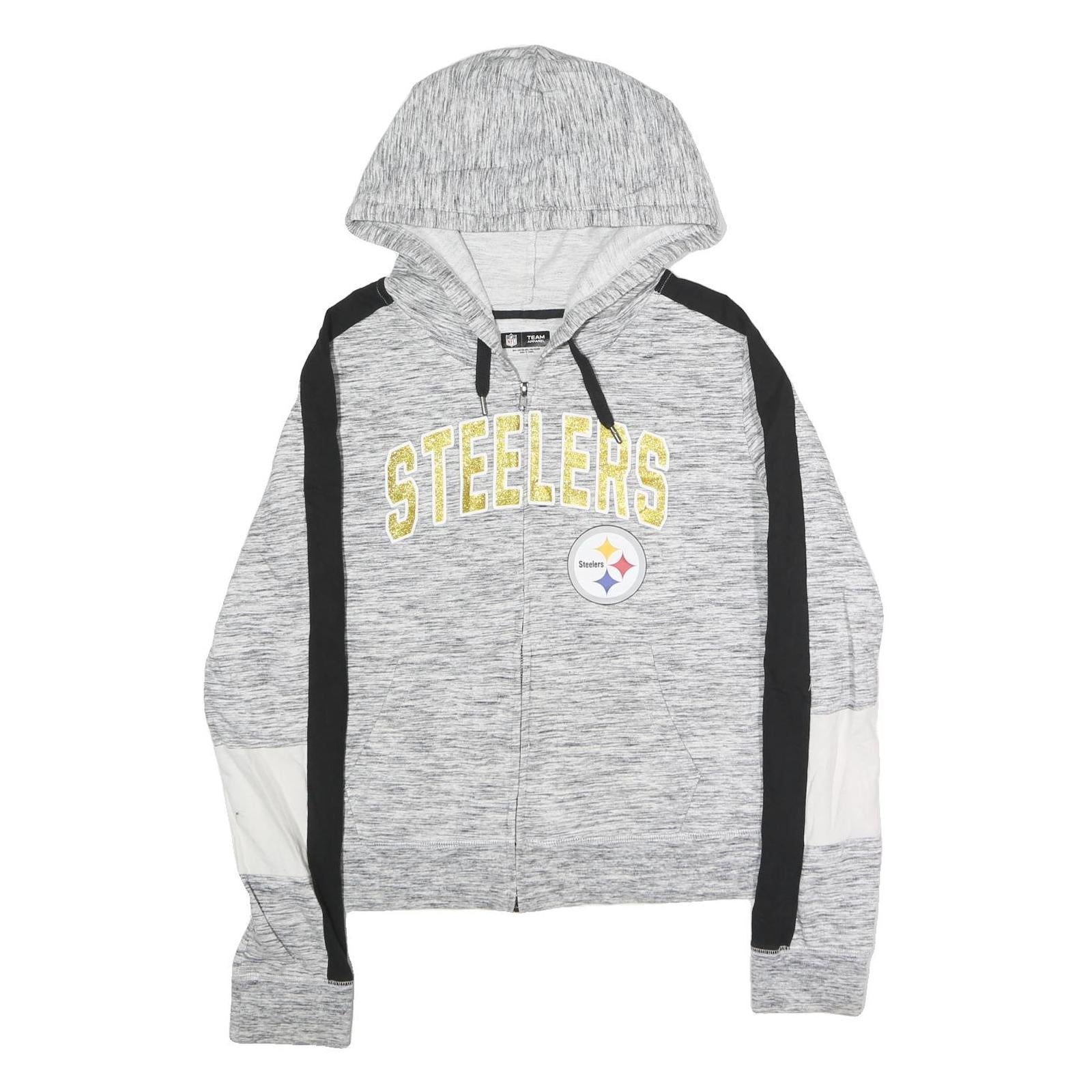 NFL Womens Grey & Black Steelers Full Zip Hoodie L Team Logo Sportswear