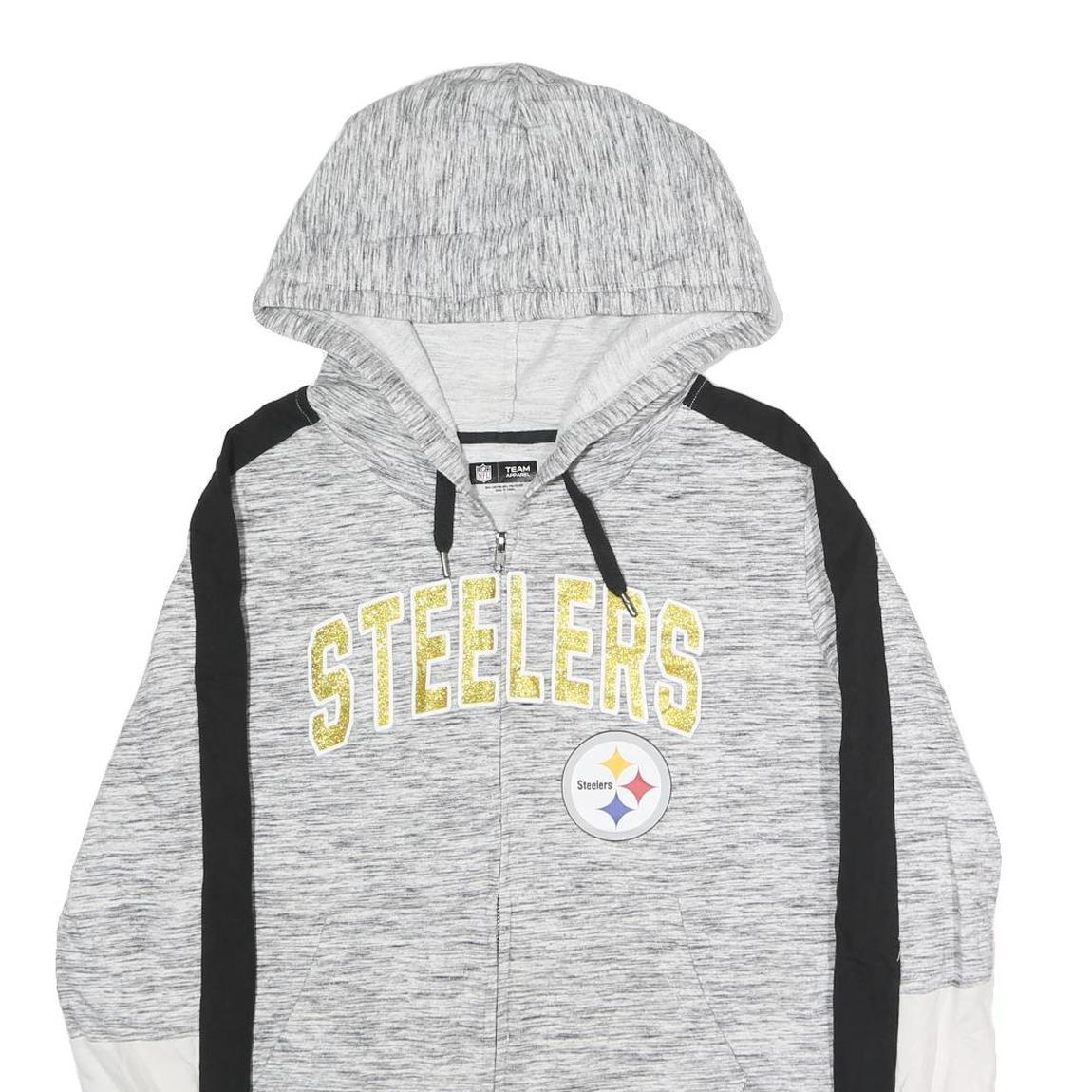 NFL Womens Grey & Black Steelers Full Zip Hoodie L Team Logo Sportswear