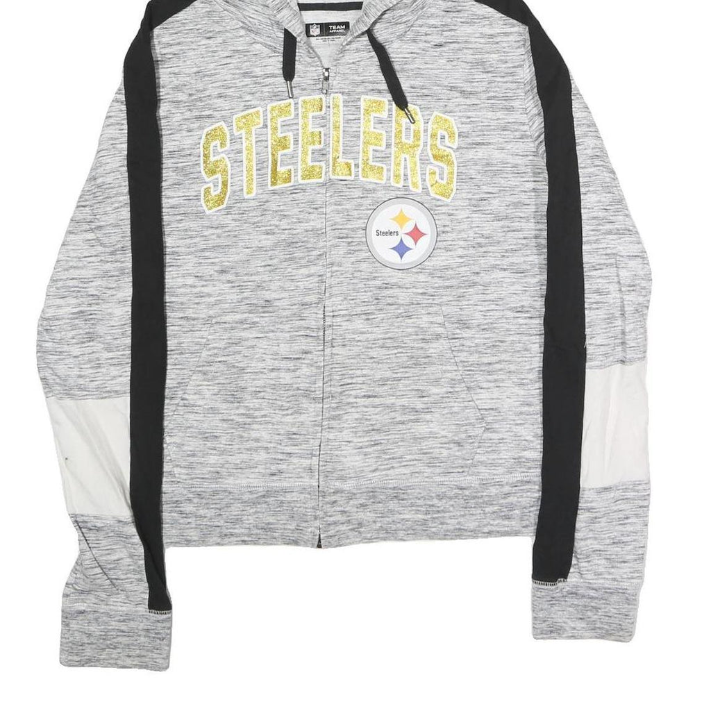 NFL Womens Grey & Black Steelers Full Zip Hoodie L Team Logo Sportswear