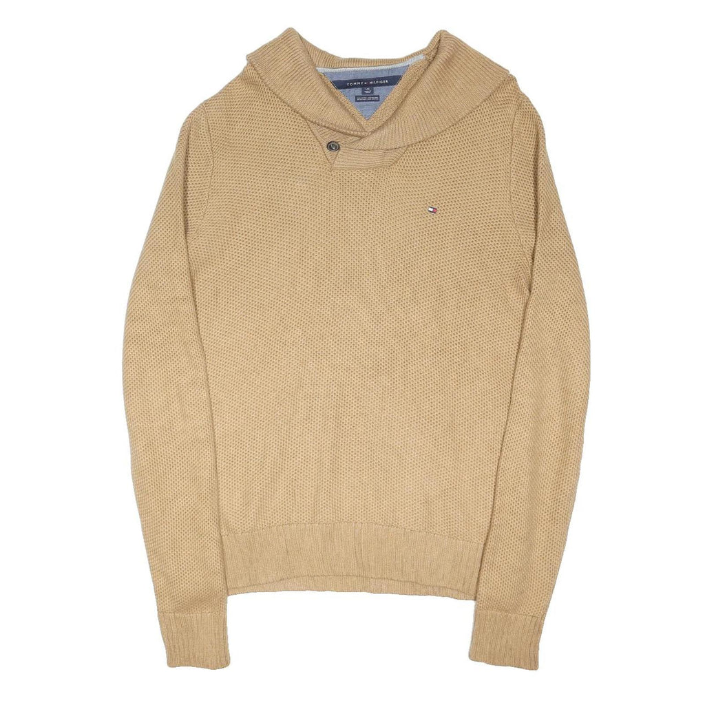 TOMMY HILFIGER Mens Beige Cotton Blend Patterned Shawl Collar Jumper L Cotton