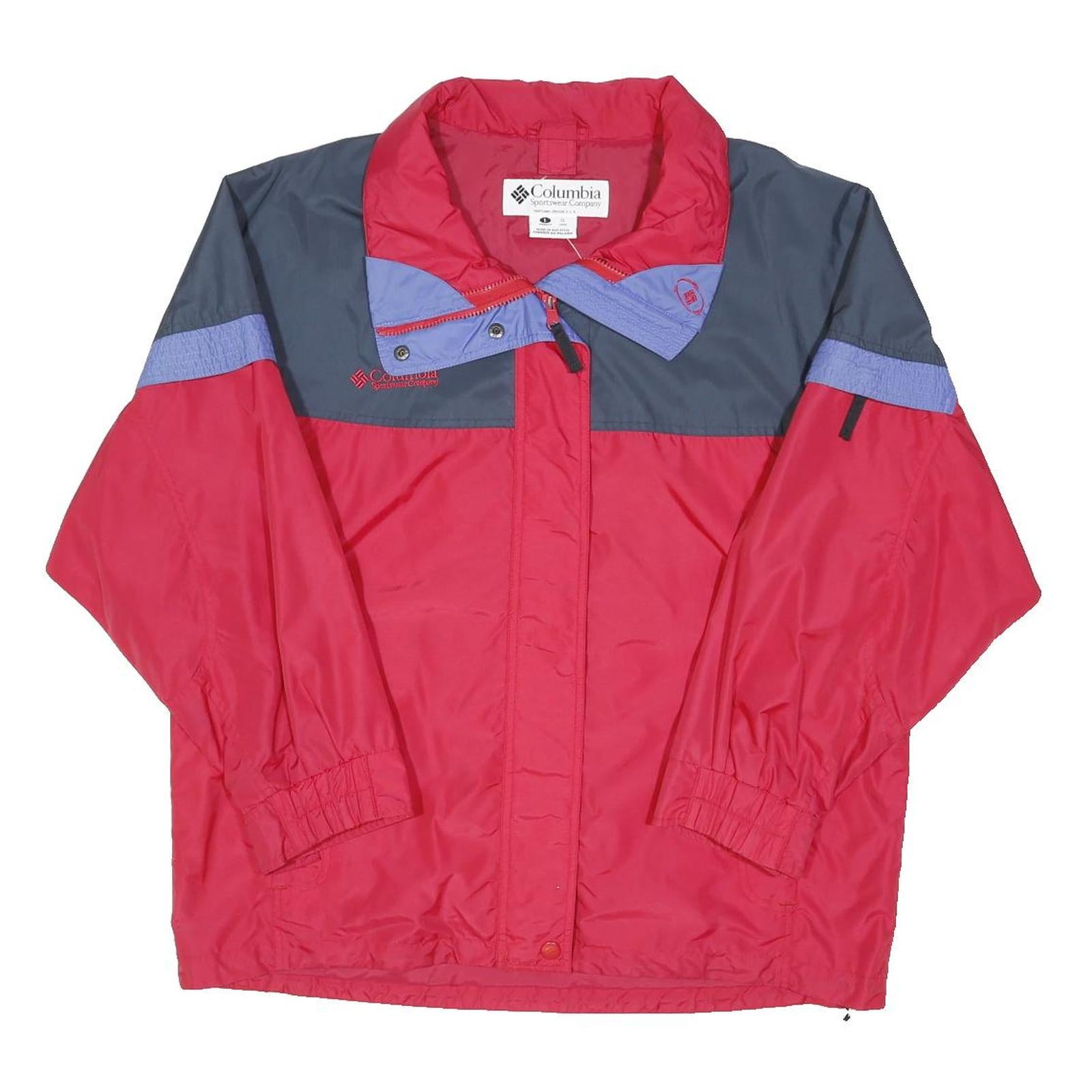 COLUMBIA Womens Red & Grey Outdoor Jacket L Polyester Blend Zip Windbreaker
