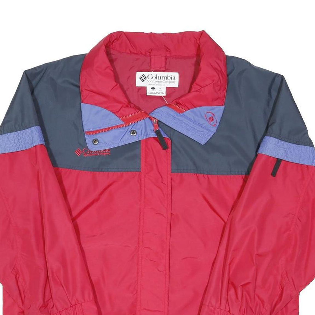 COLUMBIA Womens Red & Grey Outdoor Jacket L Polyester Blend Zip Windbreaker