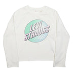 LEVI'S Womens White Cotton Blend Crew Neck XS Sweatshirt Graphic Logo Pullover