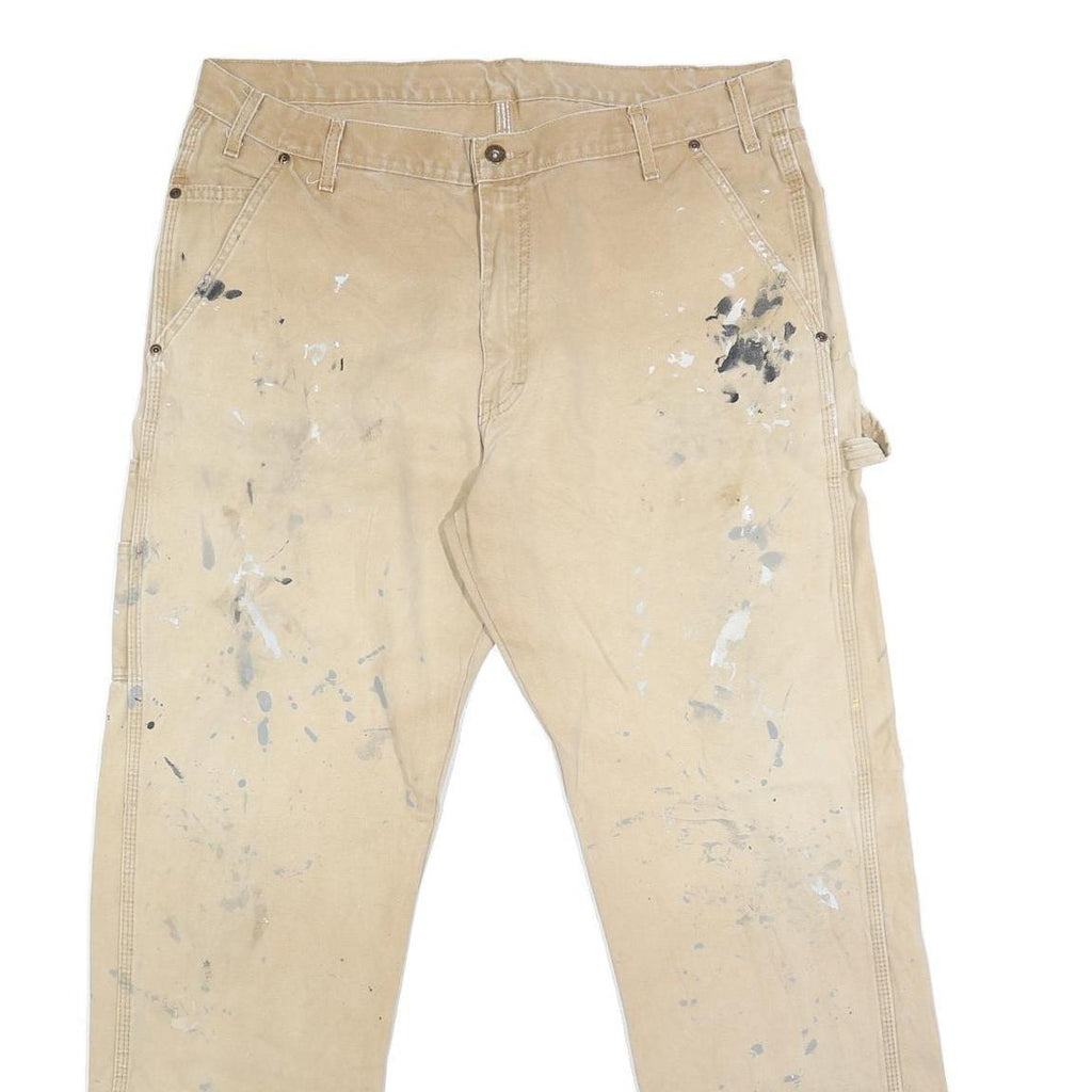 DICKIES Mens Regular Fit Beige Denim Jeans W38 L32 Workwear Utility Paint