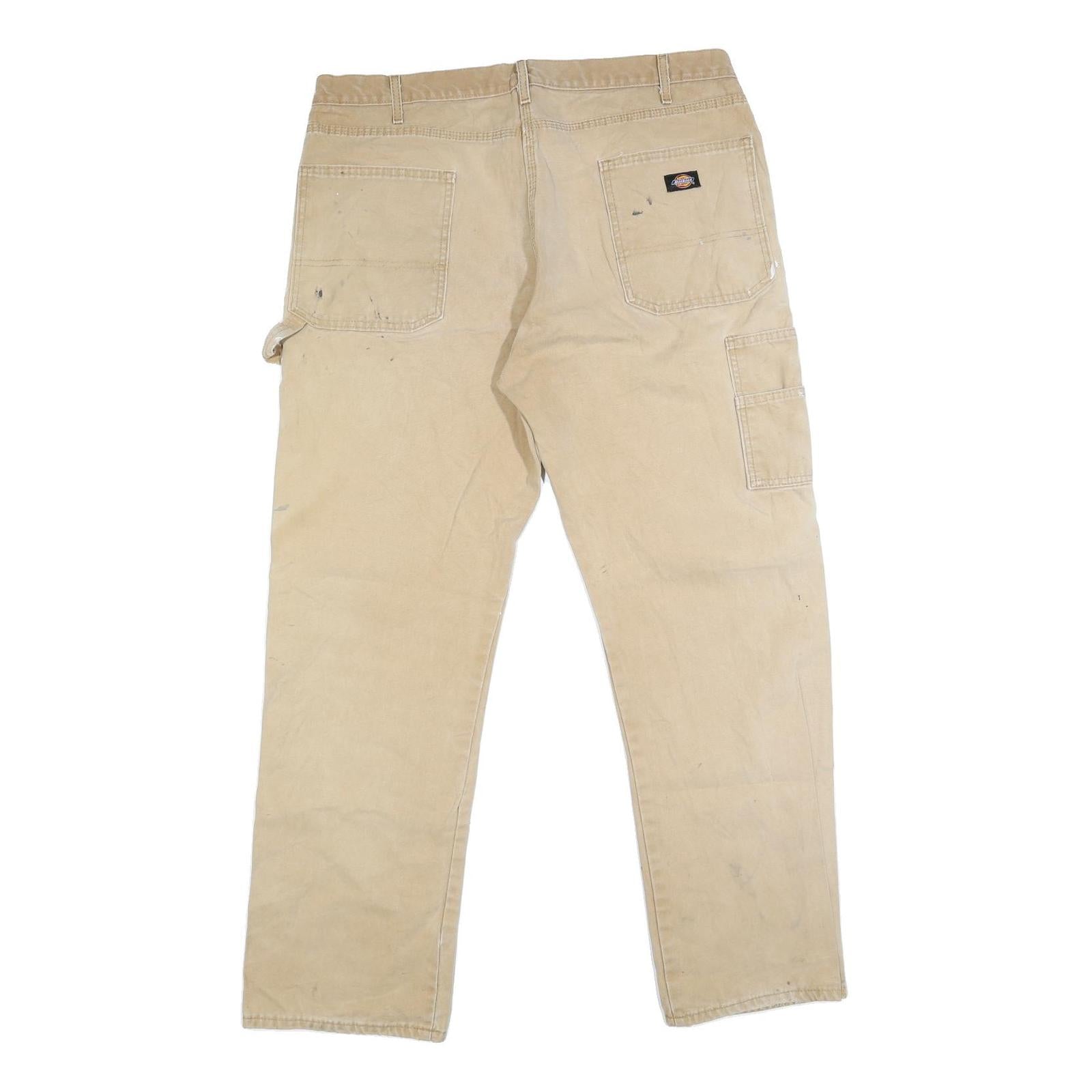 DICKIES Mens Regular Fit Beige Denim Jeans W38 L32 Workwear Utility Paint