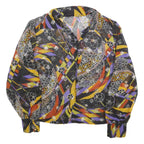 Womens Black Yellow Purple Printed Basic Long Sleeve Collared Shirt M Stylish