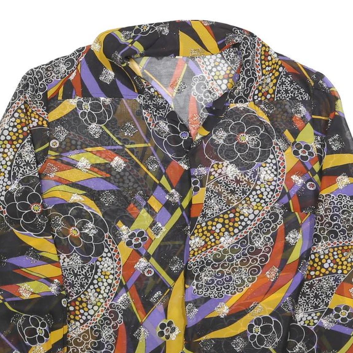 Womens Black Yellow Purple Printed Basic Long Sleeve Collared Shirt M Stylish
