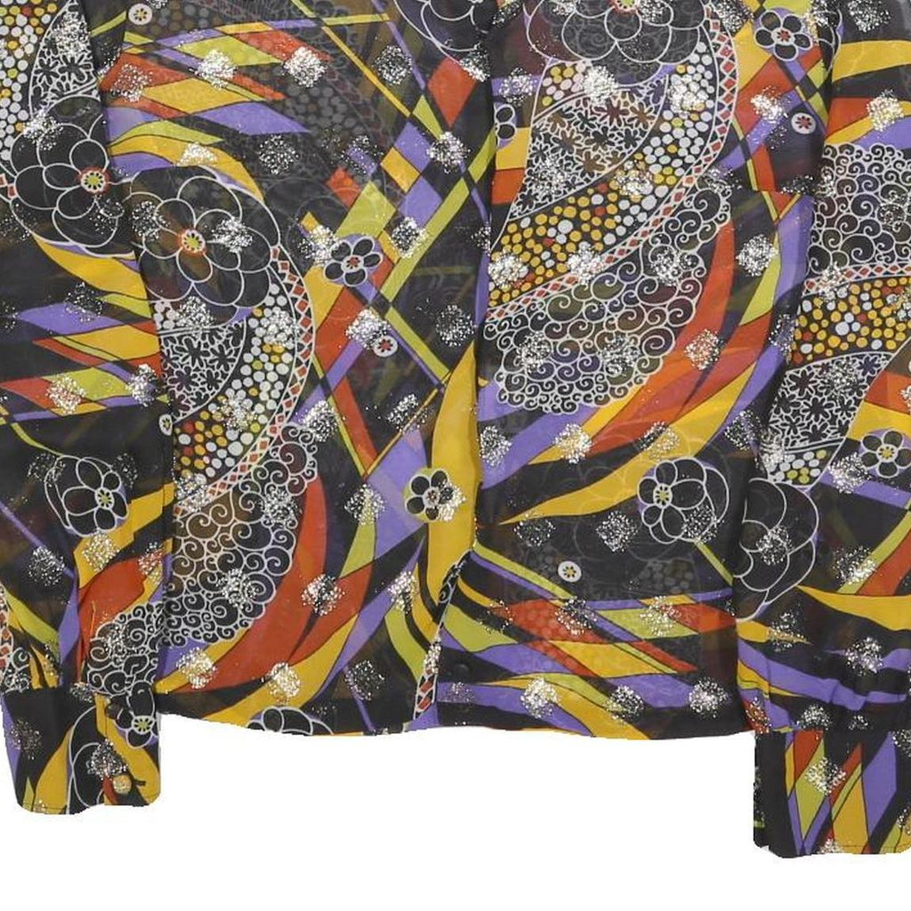 Womens Black Yellow Purple Printed Basic Long Sleeve Collared Shirt M Stylish