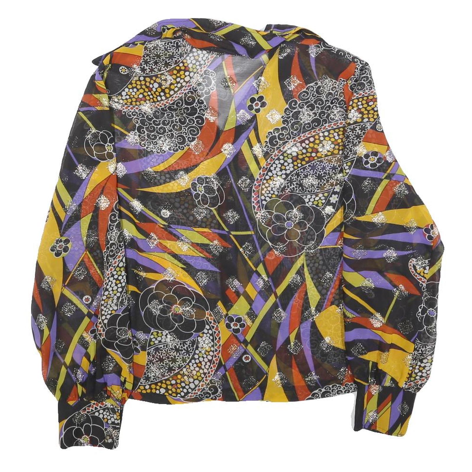 Womens Black Yellow Purple Printed Basic Long Sleeve Collared Shirt M Stylish