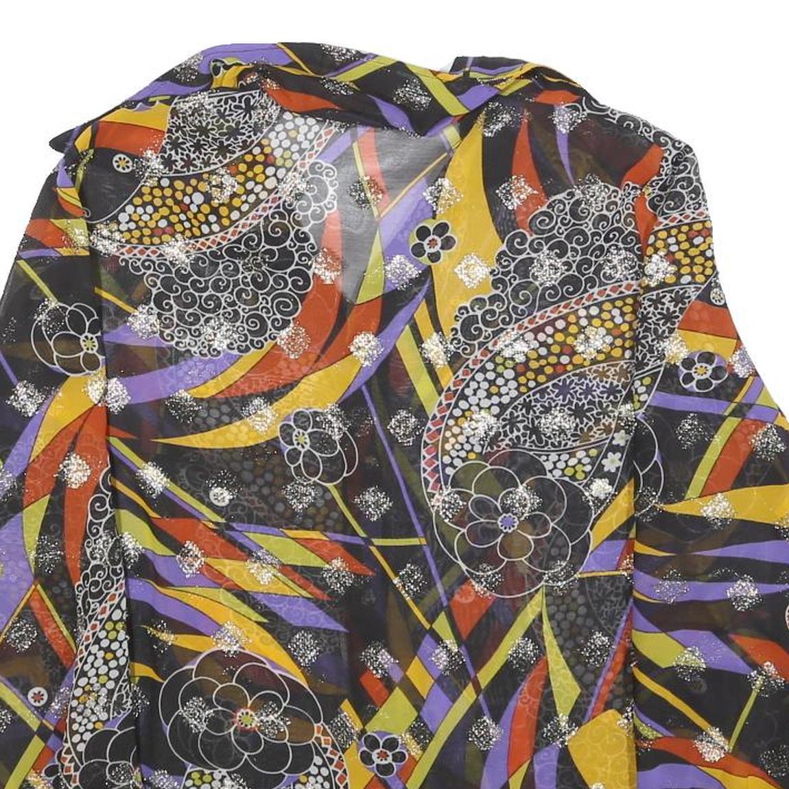 Womens Black Yellow Purple Printed Basic Long Sleeve Collared Shirt M Stylish