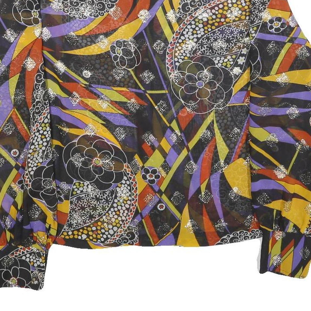 Womens Black Yellow Purple Printed Basic Long Sleeve Collared Shirt M Stylish
