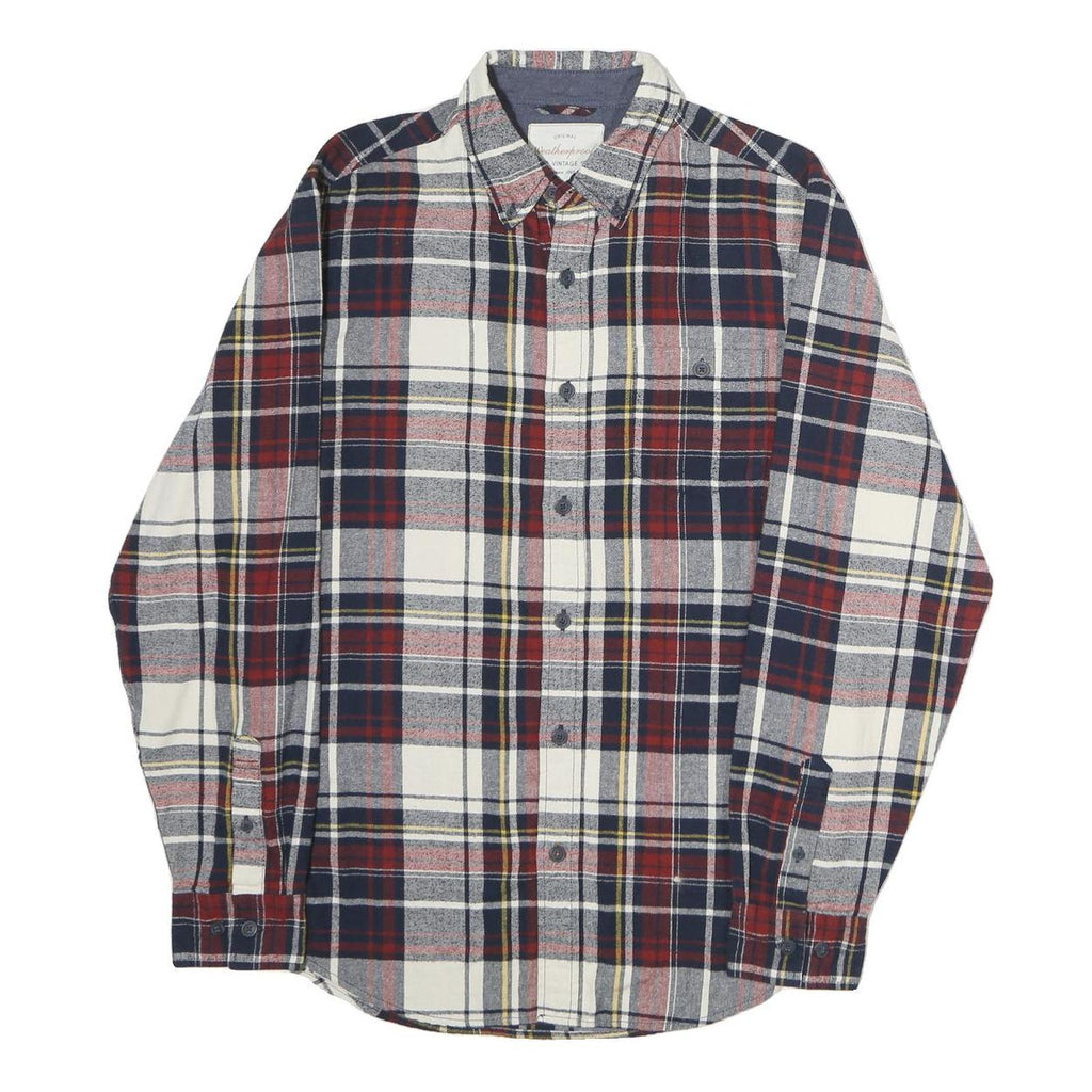 WEATHERPROOF Mens Red Navy & White Checked Shirt M Cotton Blend Casual Long