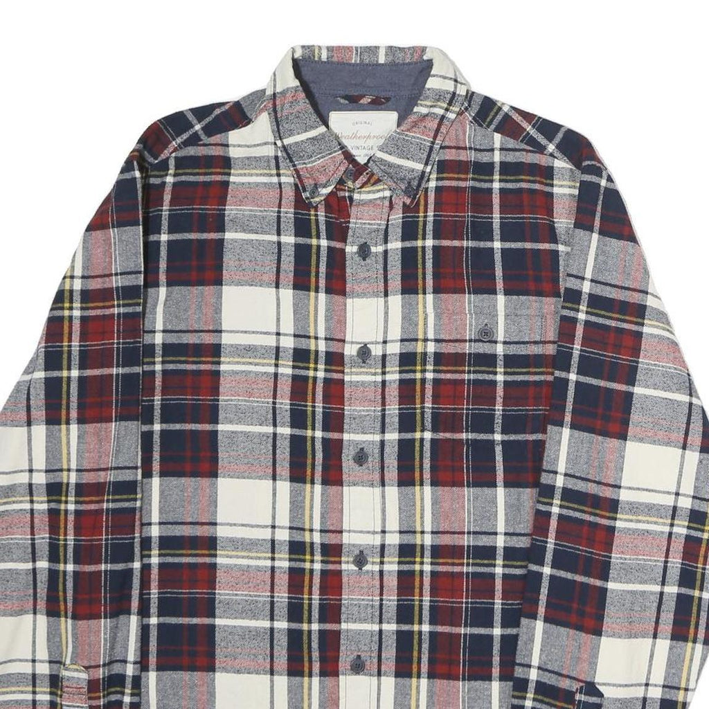 WEATHERPROOF Mens Red Navy & White Checked Shirt M Cotton Blend Casual Long