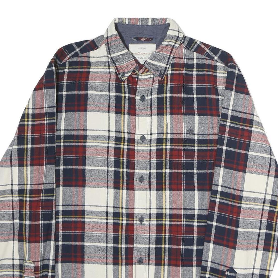 WEATHERPROOF Mens Red Navy & White Checked Shirt M Cotton Blend Casual Long