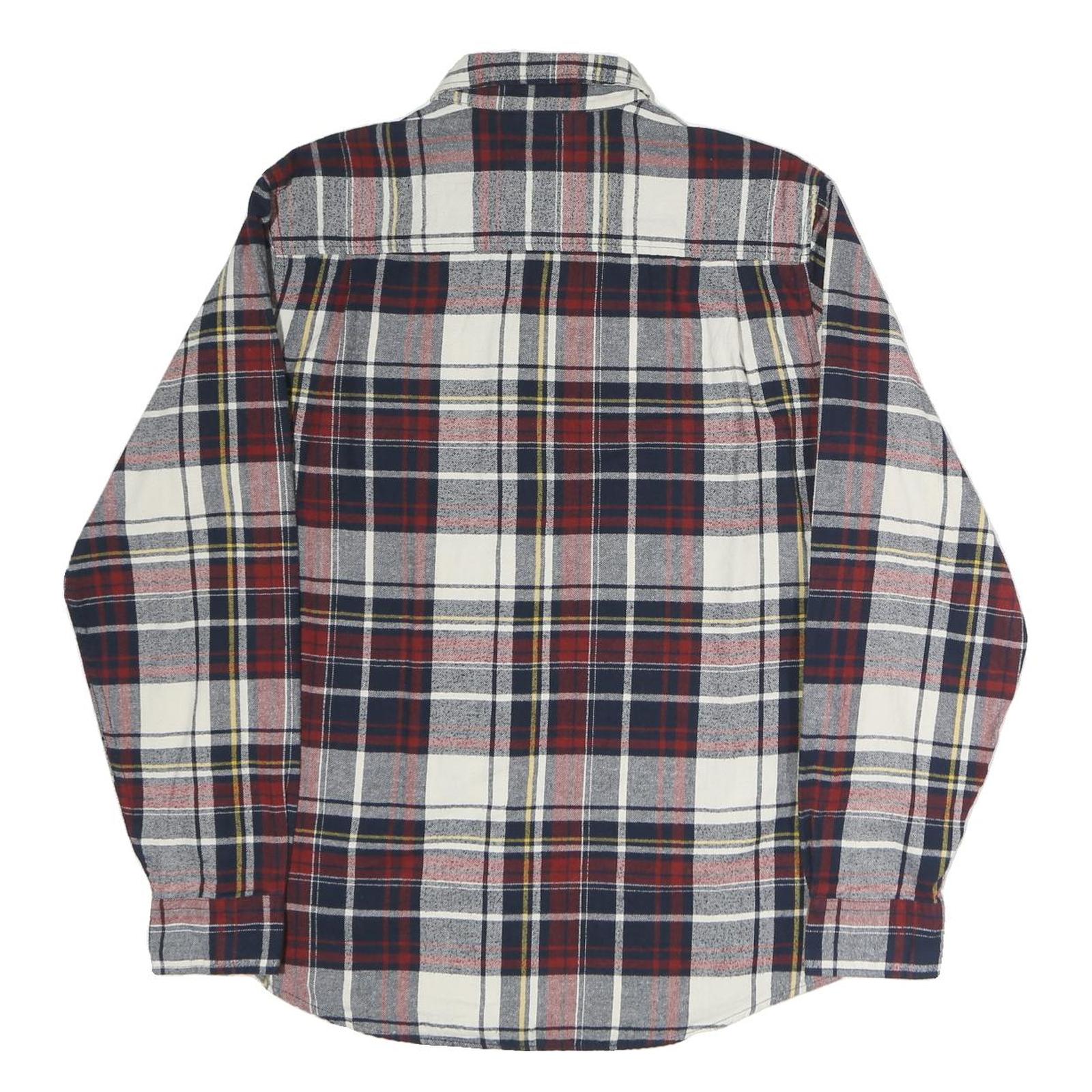 WEATHERPROOF Mens Red Navy & White Checked Shirt M Cotton Blend Casual Long