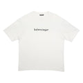 BALENCIAGA Mens White Graphic T-Shirt S Short Sleeve Crew Neck Logo Print Cotton