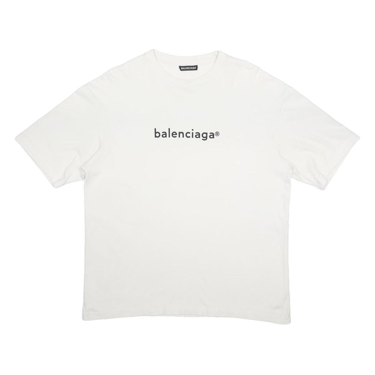 BALENCIAGA Mens White Graphic T-Shirt S Short Sleeve Crew Neck Logo Print Cotton