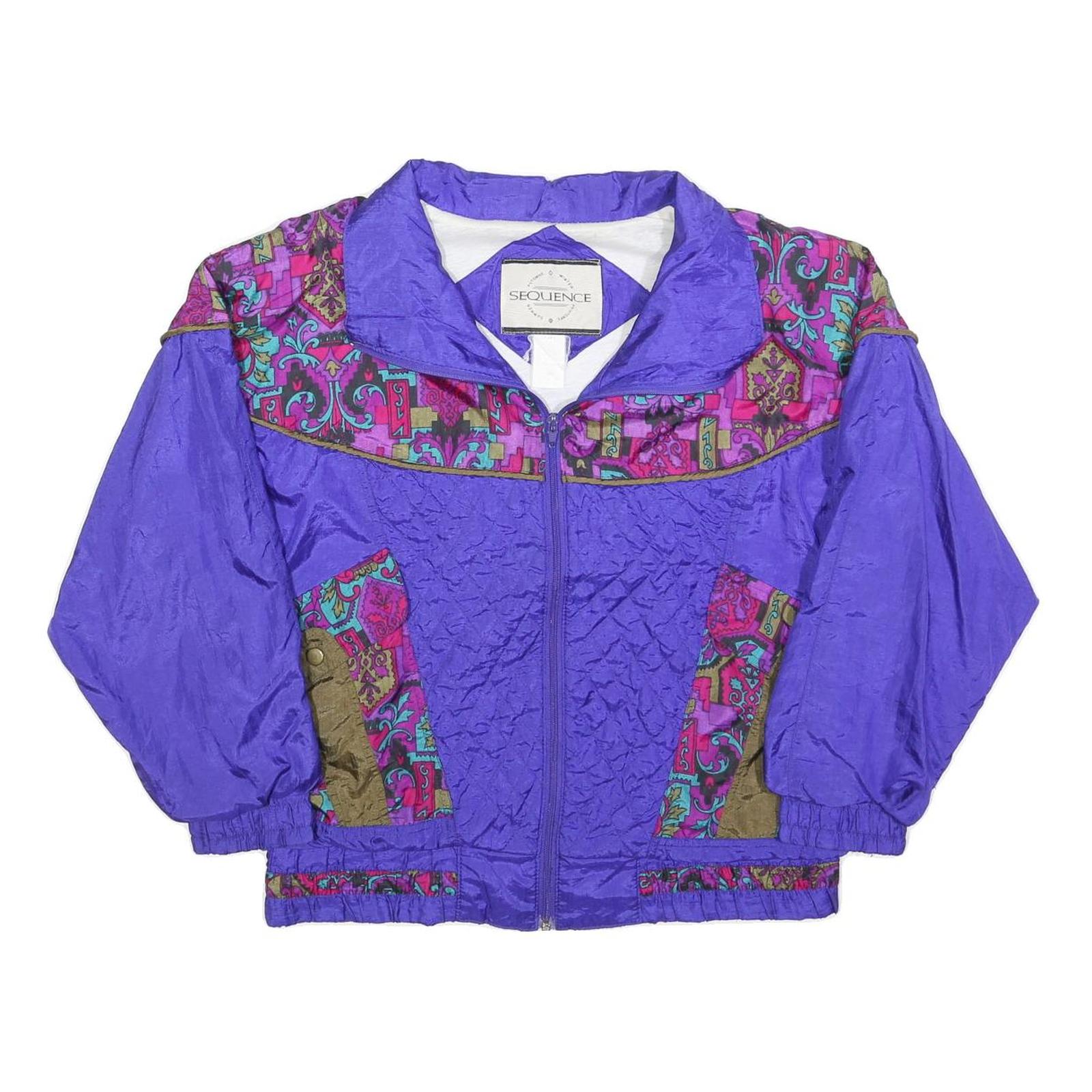 SEQUENCE Womens Purple & Multi Jacket S Polyester Zip Vintage Patterned Light