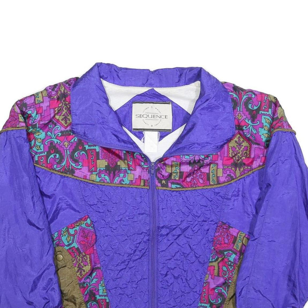 SEQUENCE Womens Purple & Multi Jacket S Polyester Zip Vintage Patterned Light