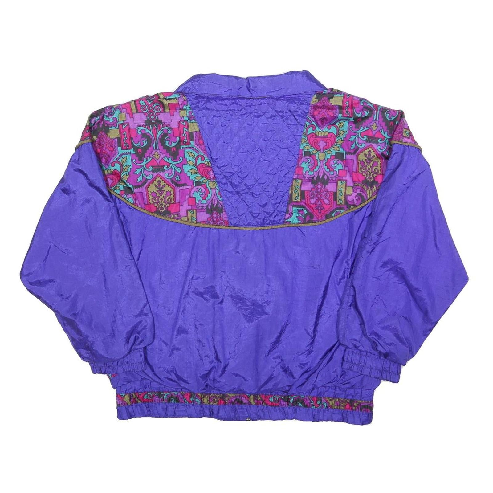 SEQUENCE Womens Purple & Multi Jacket S Polyester Zip Vintage Patterned Light