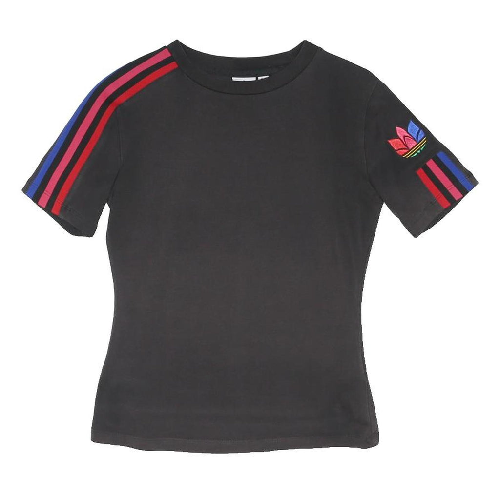 ADIDAS ORIGINALS Womens Black Red Blue Crew Neck Short Sleeve T-Shirt UK 10