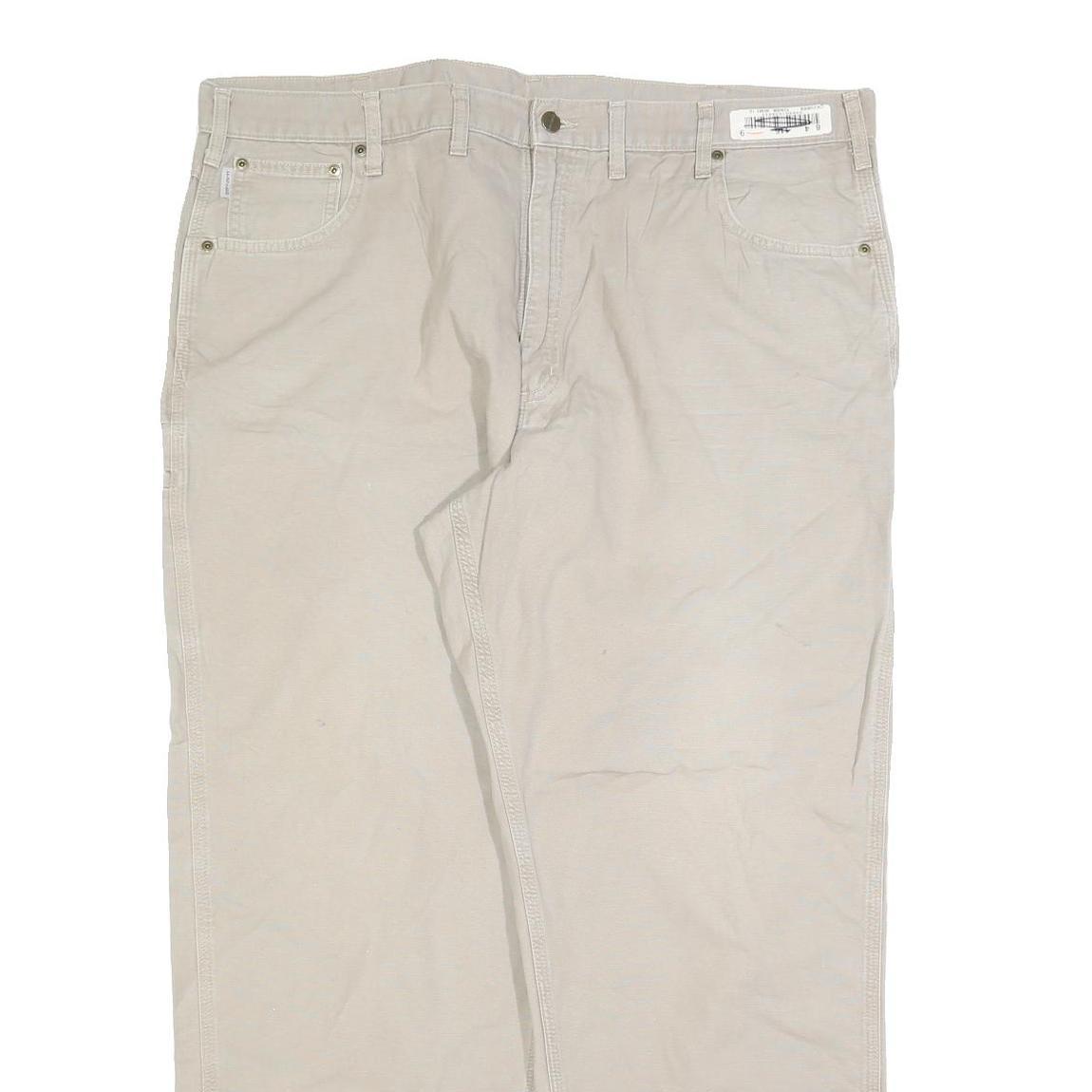 CARHARTT Mens Cotton Blend Beige Loose Straight Trousers W44 L32 Casual Workwear