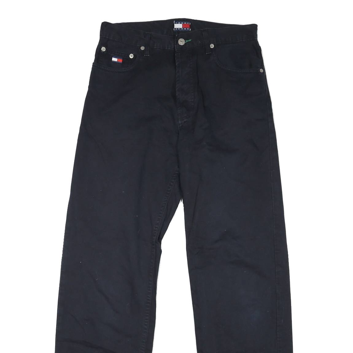 TOMMY HILFIGER Mens Cotton Black Classic Straight Trousers W30 L31 Button