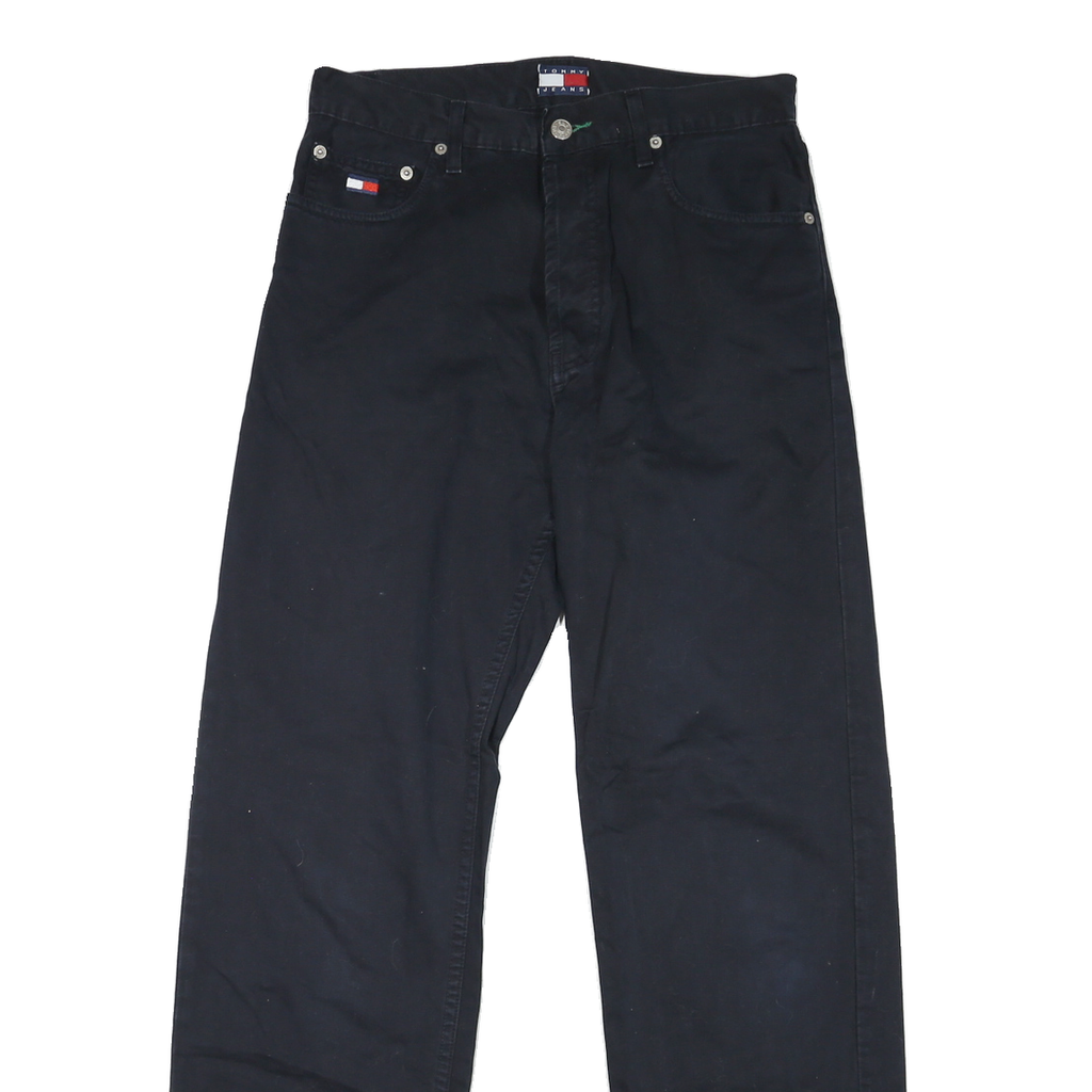 TOMMY HILFIGER Mens Cotton Black Classic Straight Trousers W30 L31 Button