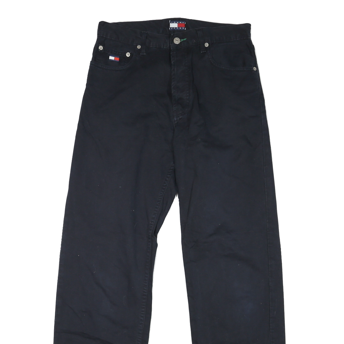 TOMMY HILFIGER Mens Cotton Black Classic Straight Trousers W30 L31 Button