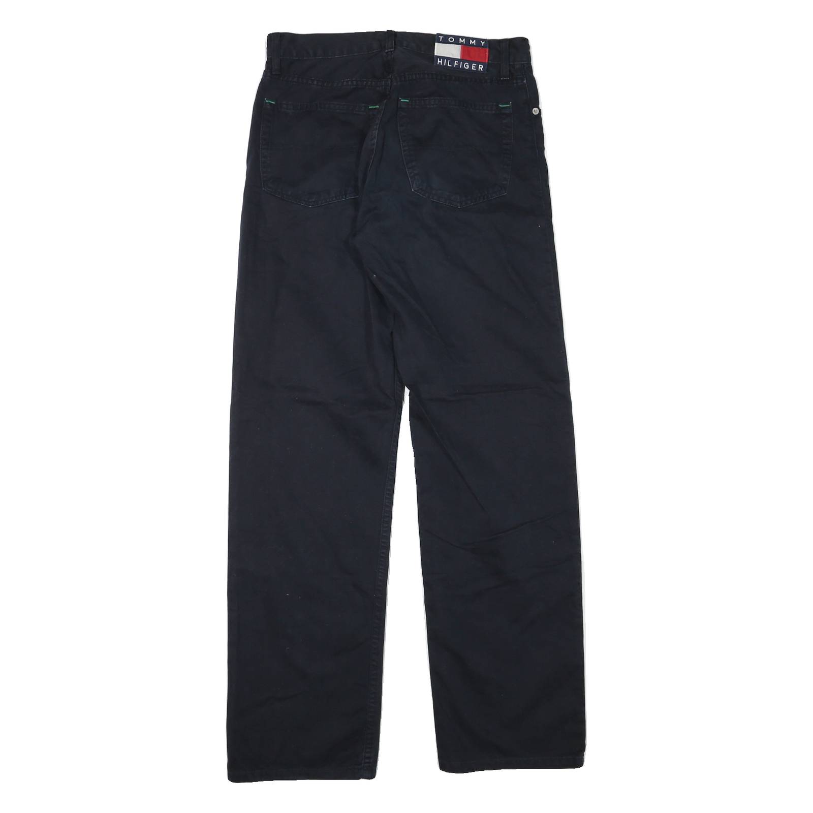 TOMMY HILFIGER Mens Cotton Black Classic Straight Trousers W30 L31 Button