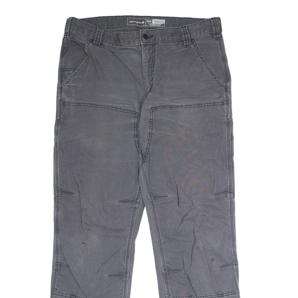 CARHARTT Double Knee Workwear Mens Canvas Trousers Grey Relaxed Straight W34 L32