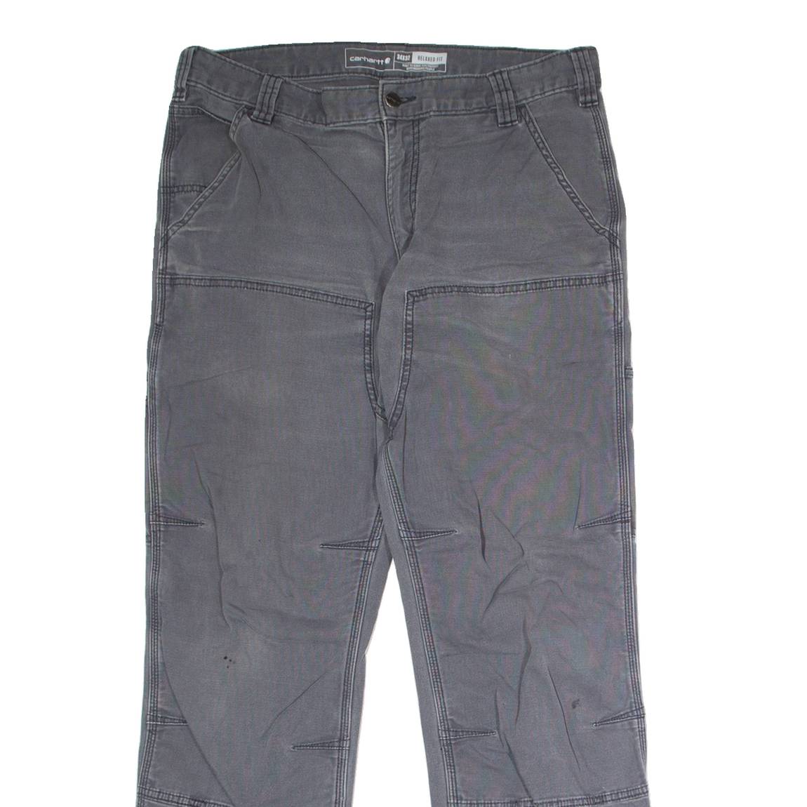 CARHARTT Double Knee Workwear Mens Canvas Trousers Grey Relaxed Straight W34 L32