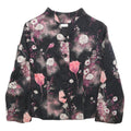 Womens Black Pink Floral Print Button Jacket M Woven Patterned Elegant