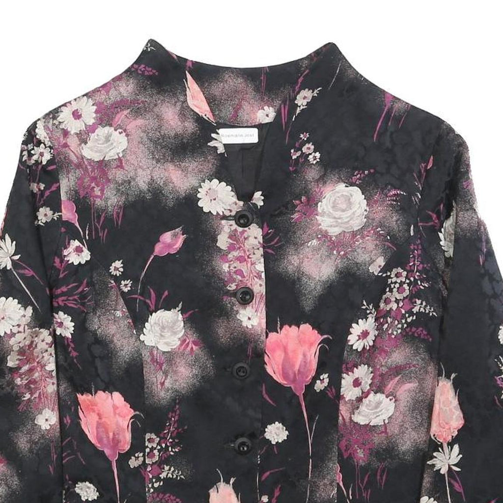 Womens Black Pink Floral Print Button Jacket M Woven Patterned Elegant