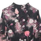 Womens Black Pink Floral Print Button Jacket M Woven Patterned Elegant