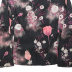 Womens Black Pink Floral Print Button Jacket M Woven Patterned Elegant